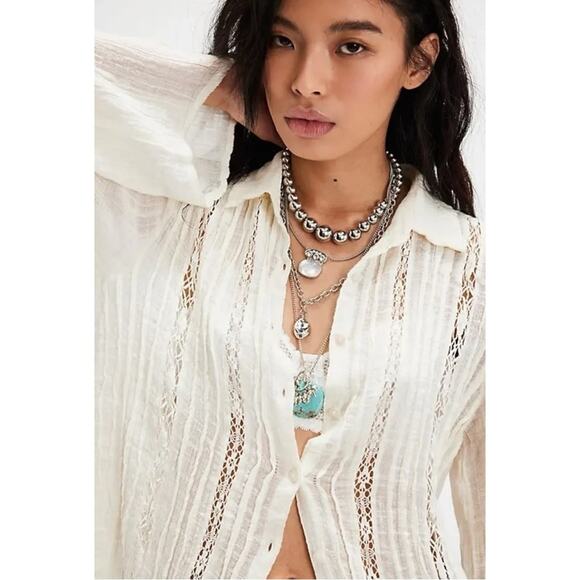 Free People FP One Mila Shirt in Optic White Ethereal Dainty Romantic Medium - Picture 4 of 13